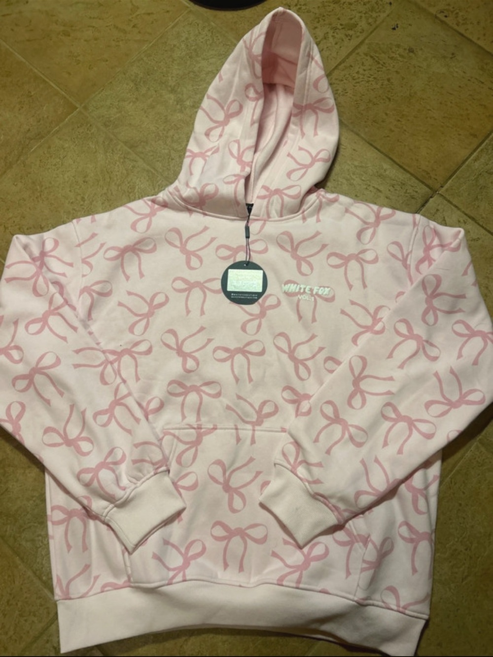 White Fox Pink Bow Print Hoodie